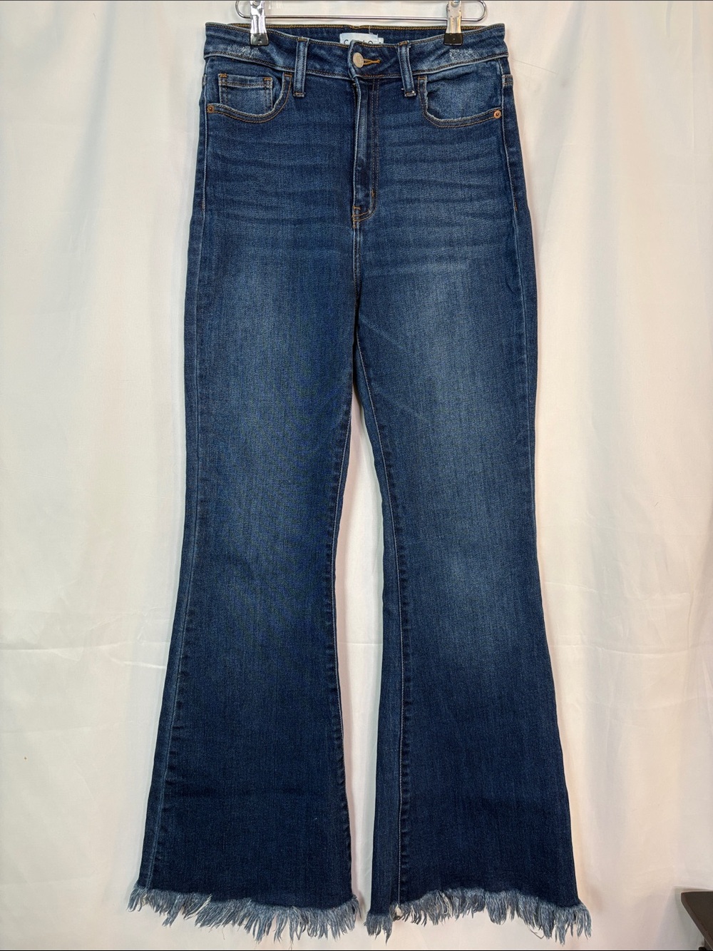 Cello by Los Angeles Dark Blue Flare Jeans with Frayed Hem Size 9 Junior
